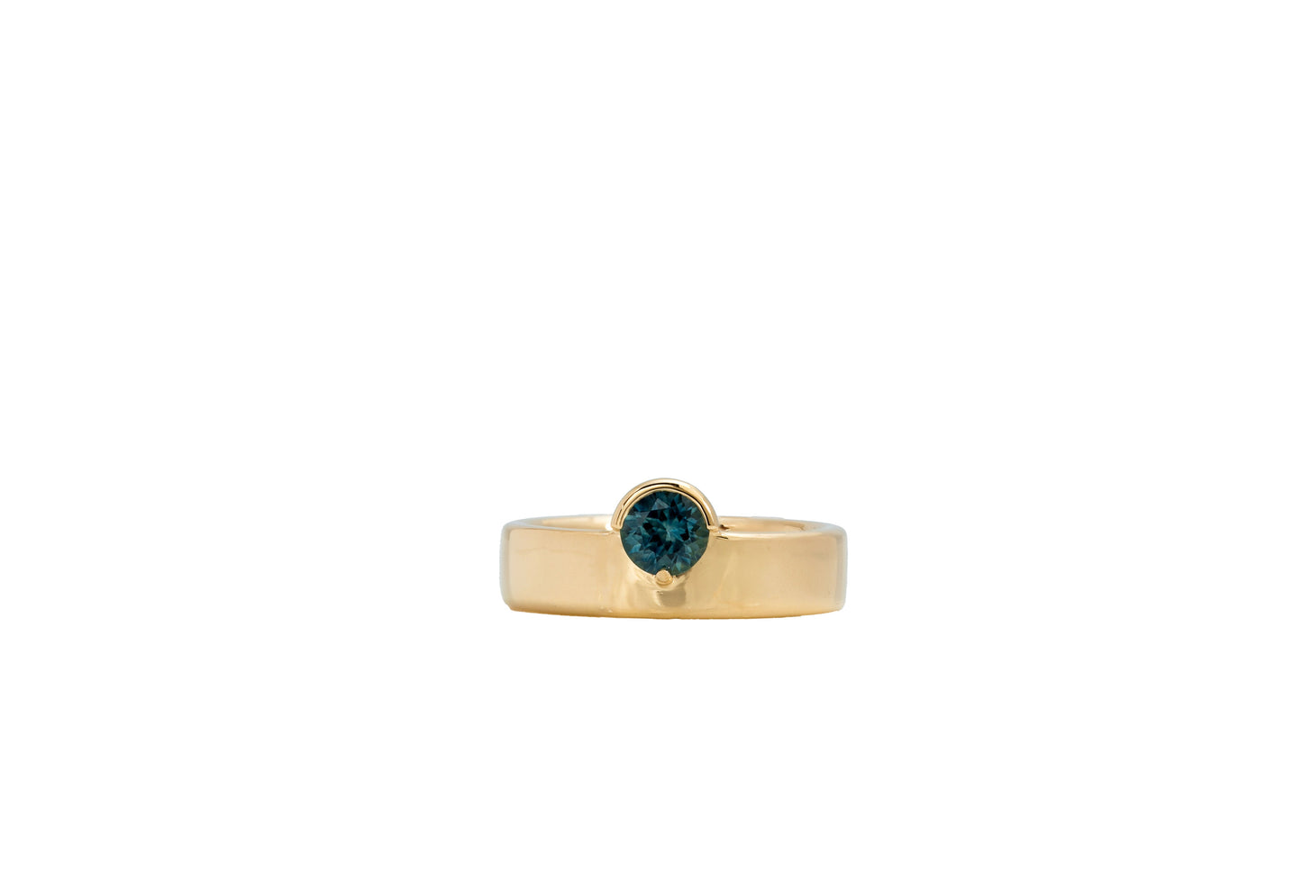 14k Yellow Gold Wide Riley Band with Teal Montana Sapphire