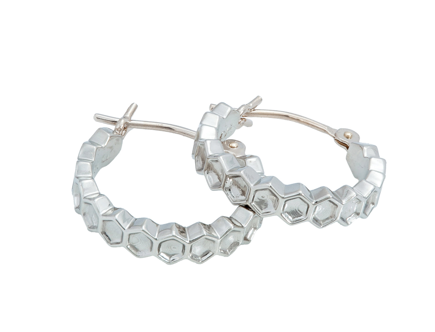 Small White Gold Honeycomb Hoops
