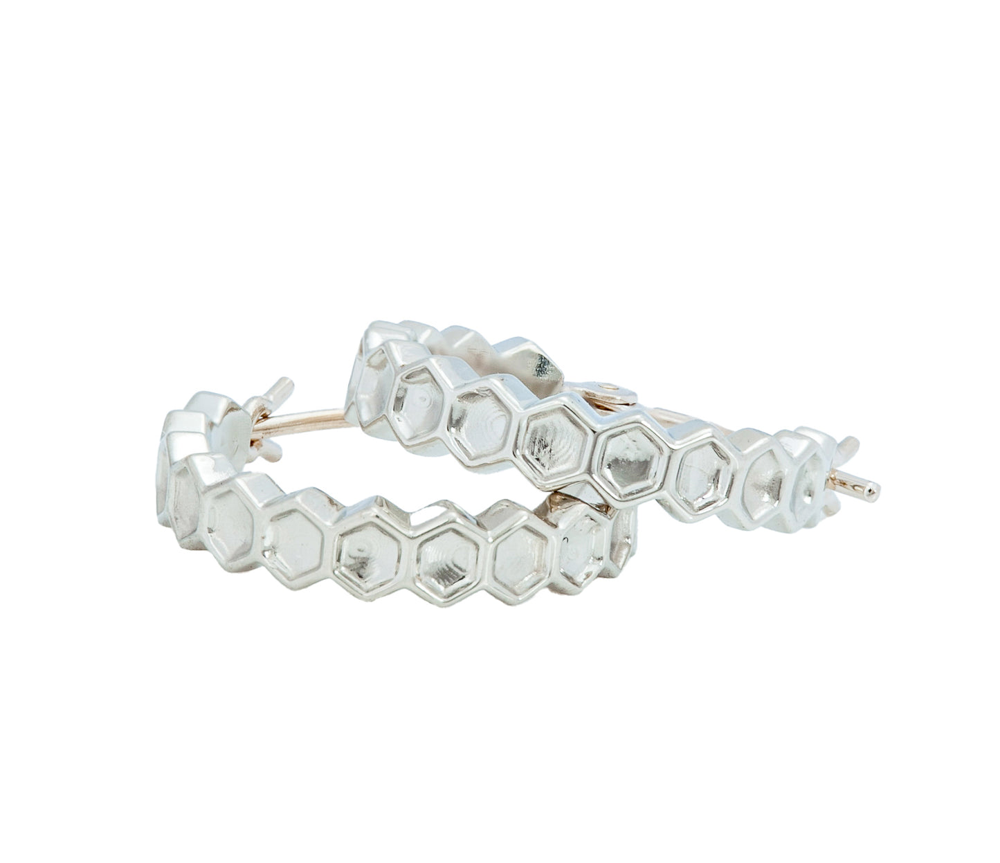 Small White Gold Honeycomb Hoops
