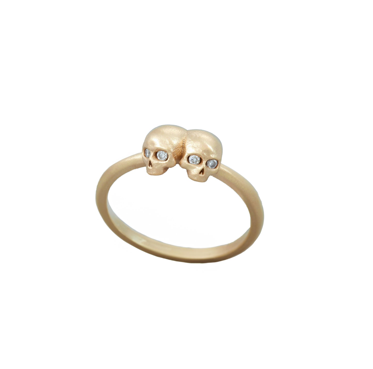 Make Old Bones Double Skull Ring Diamond Eyes 14k Yellow Gold