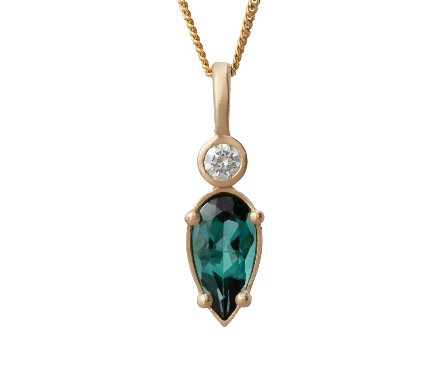 Diamond tourmaline pendant 14k yellow gold