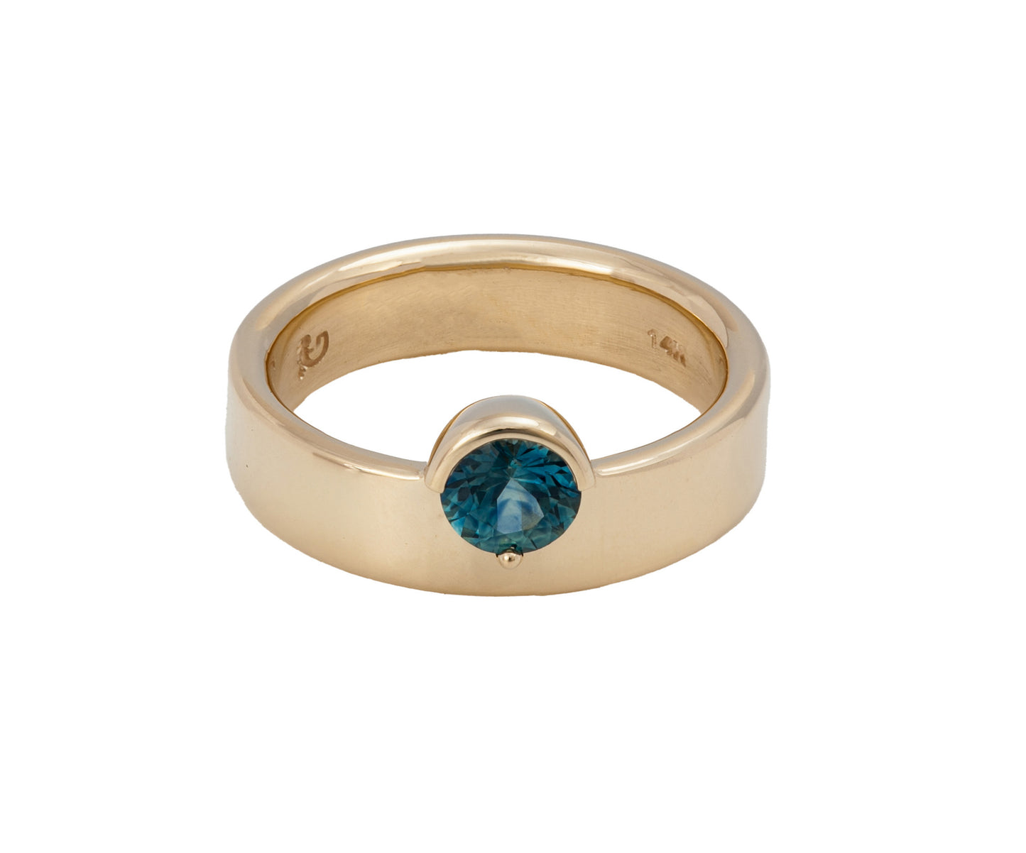 14k Yellow Gold Wide Riley Band with Teal Montana Sapphire