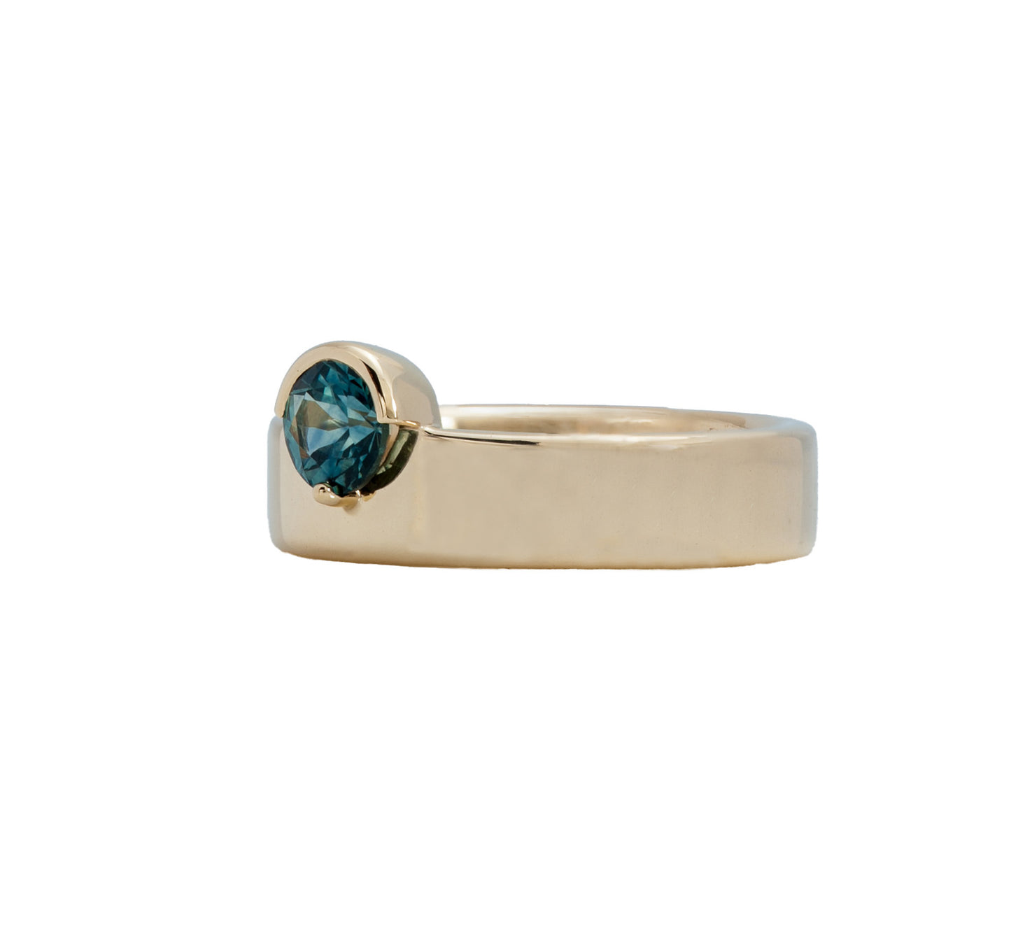 14k Yellow Gold Wide Riley Band with Teal Montana Sapphire