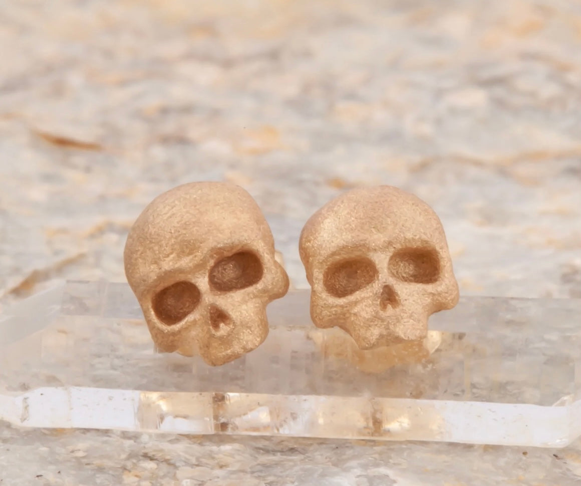 14k Yellow PAIR Skull Studs