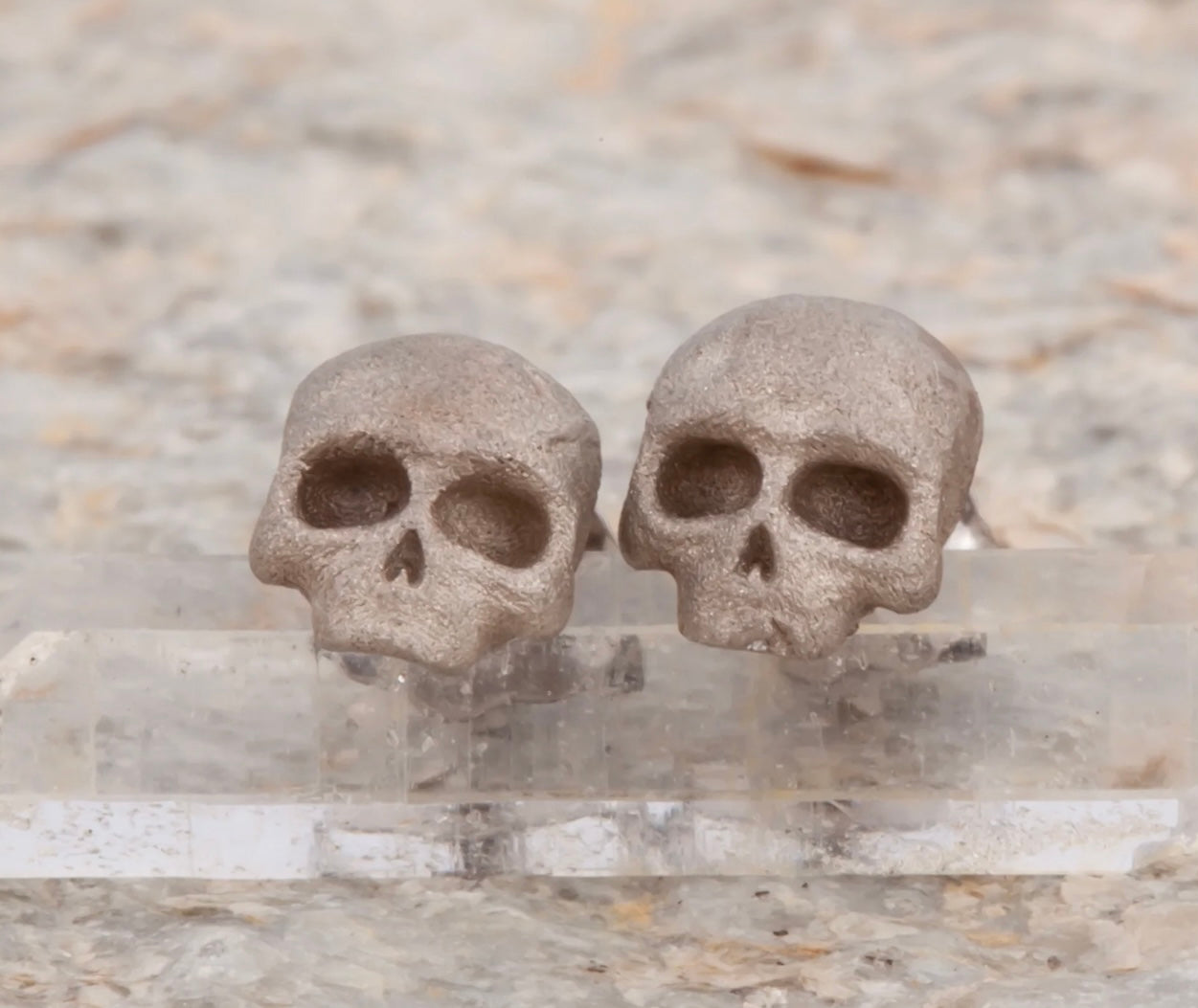 14k White Gold PAIR Skull Studs