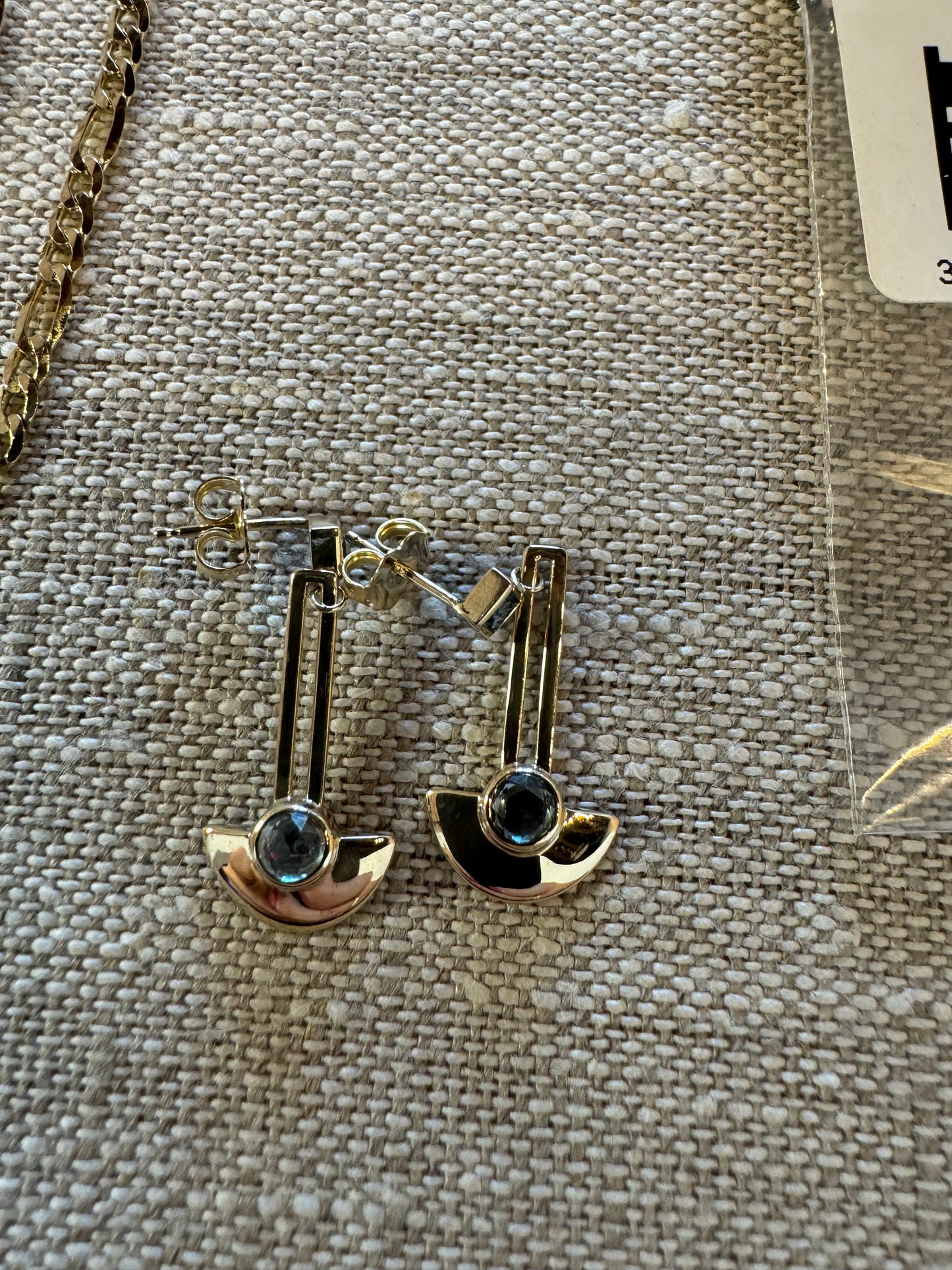 14K Yellow Bezel Top Dangle Sapphire Earrings