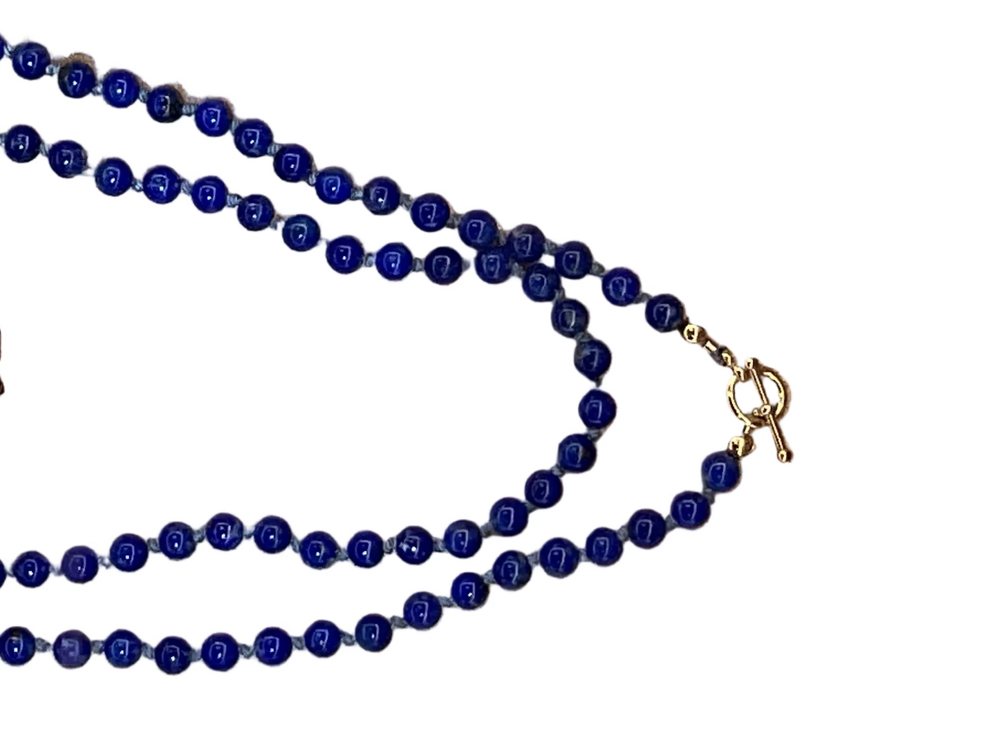 Lapis Silk Beaded Necklace 14K Gold Clasp