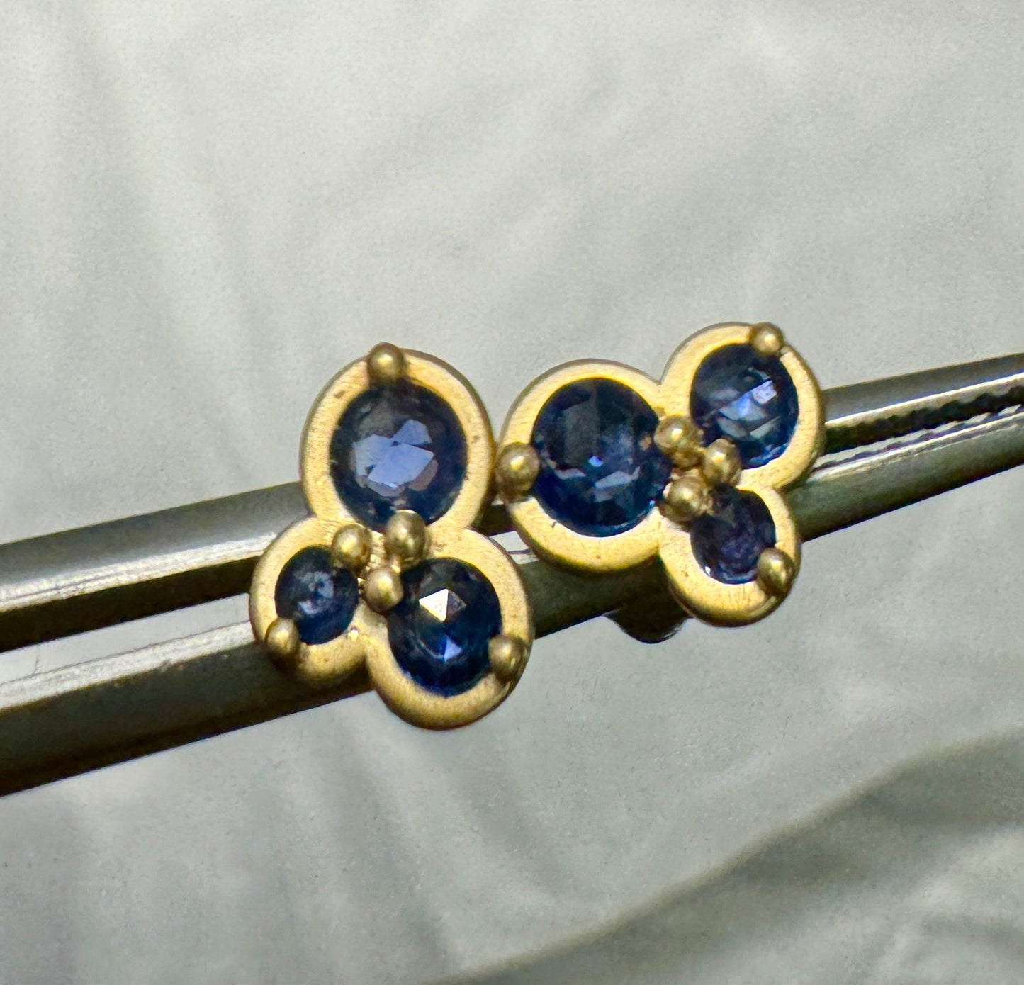 14k Yellow Rosecut Blue Sapphire Studs