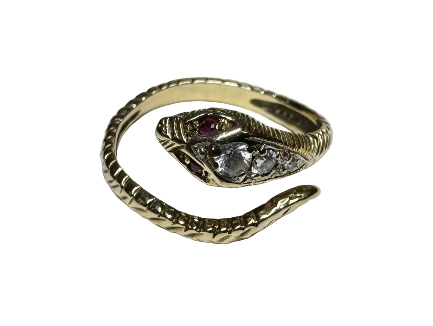 Vintage Wraparound Snake Ring with Gemstones 9K Yellow Gold