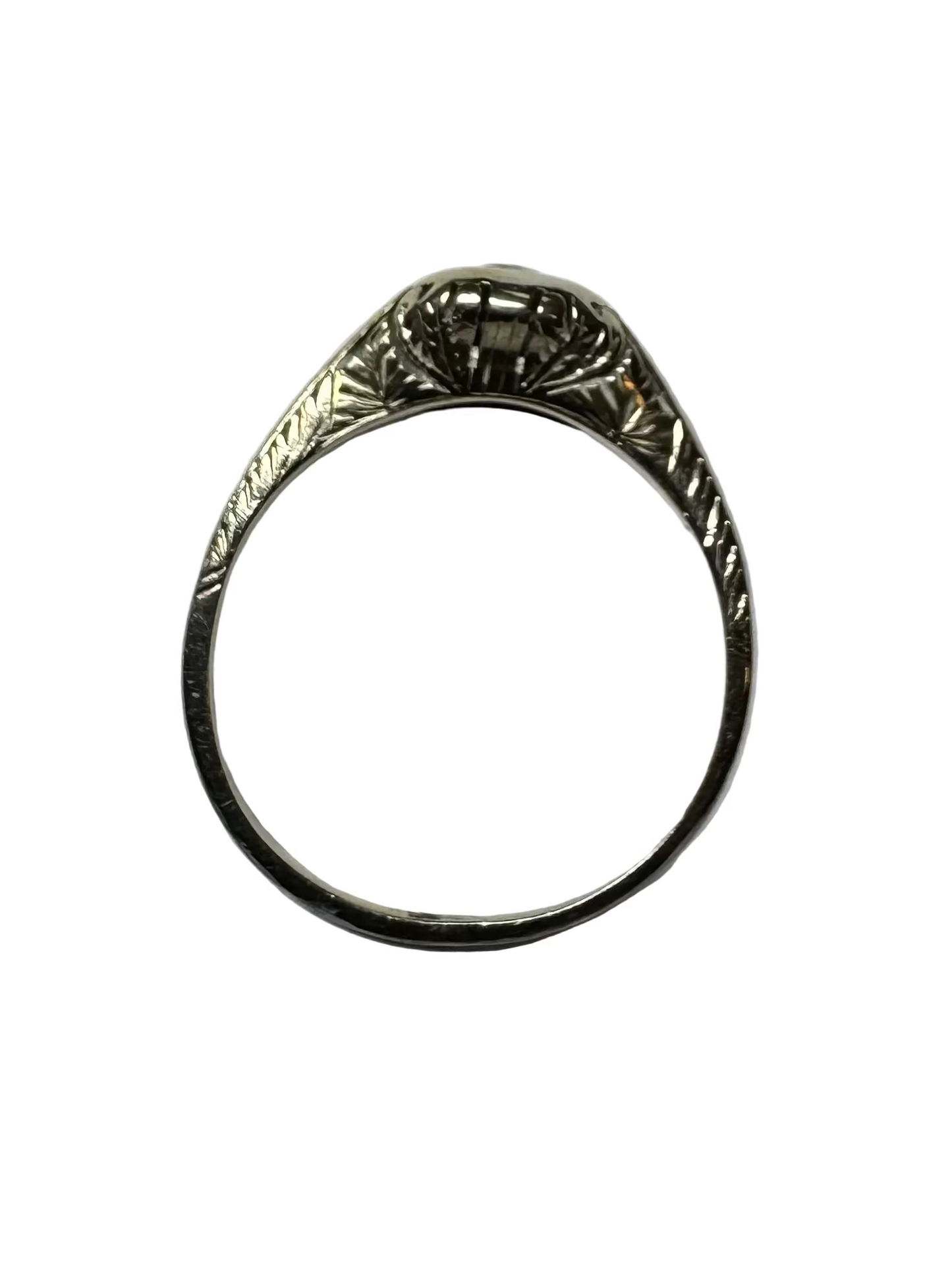Vintage Art Deco Die-Cast Diamond Ring 18K White Gold