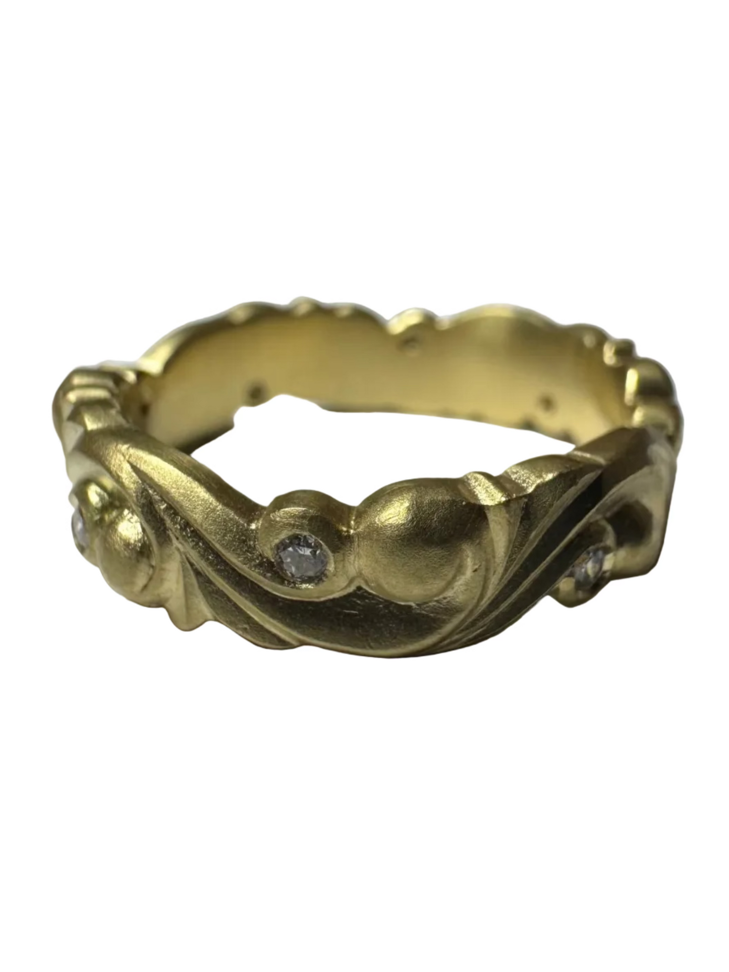 Diamond Scroll Ring with Diamonds 18K Yellow Gold