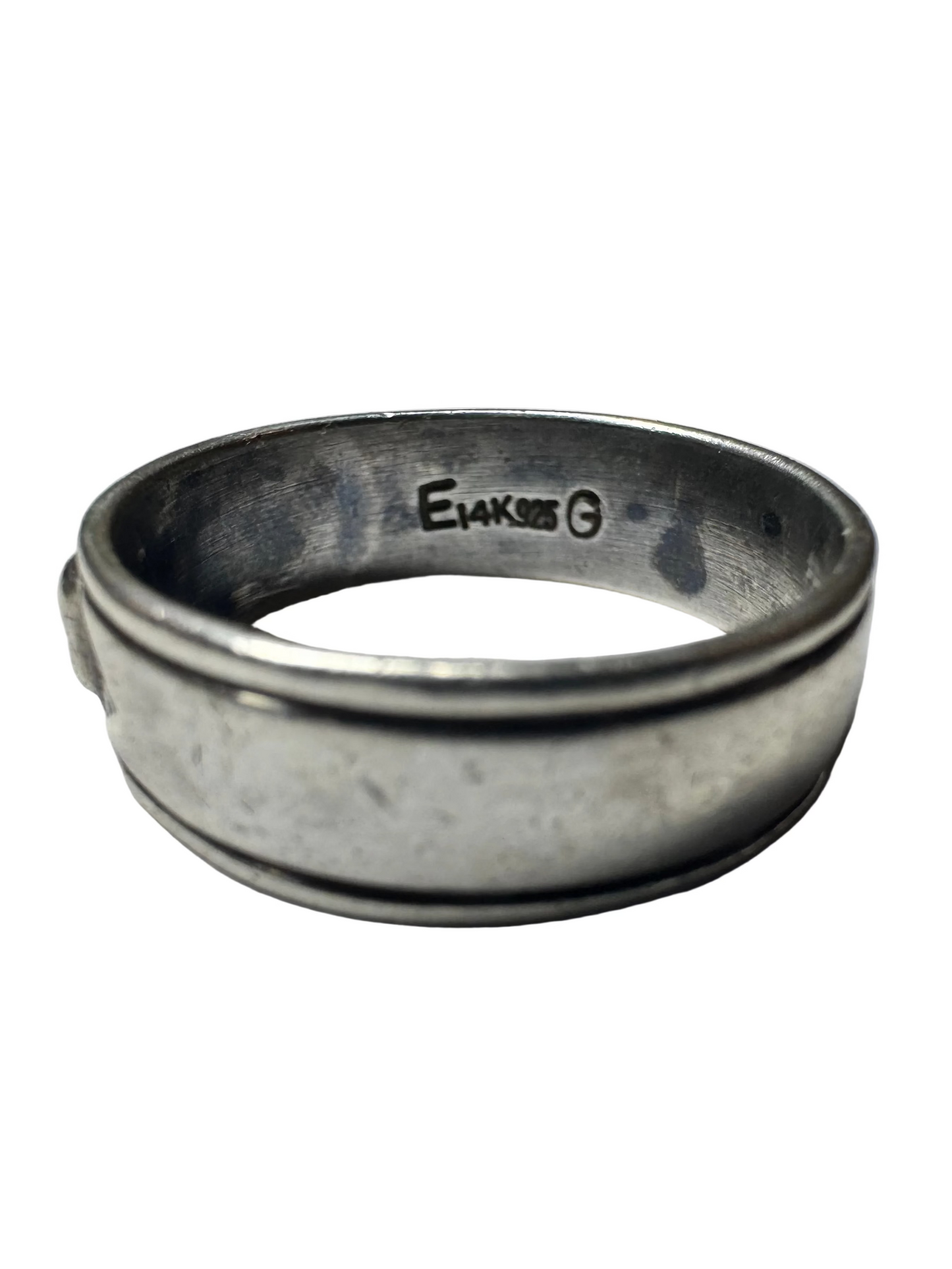 Vintage Sterling Silver and 14K Yellow Gold Stamped Band