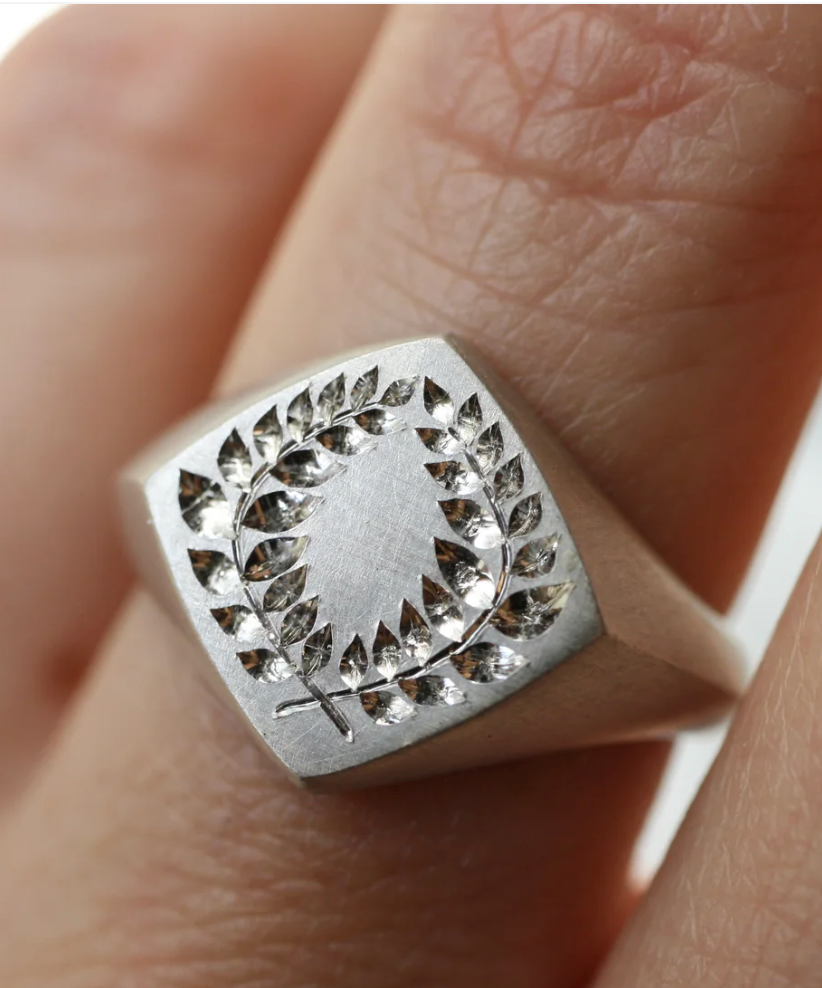 Laurel Signet engraved Sterling Silver