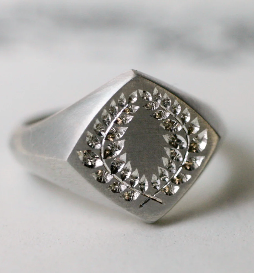 Laurel Signet engraved Sterling Silver
