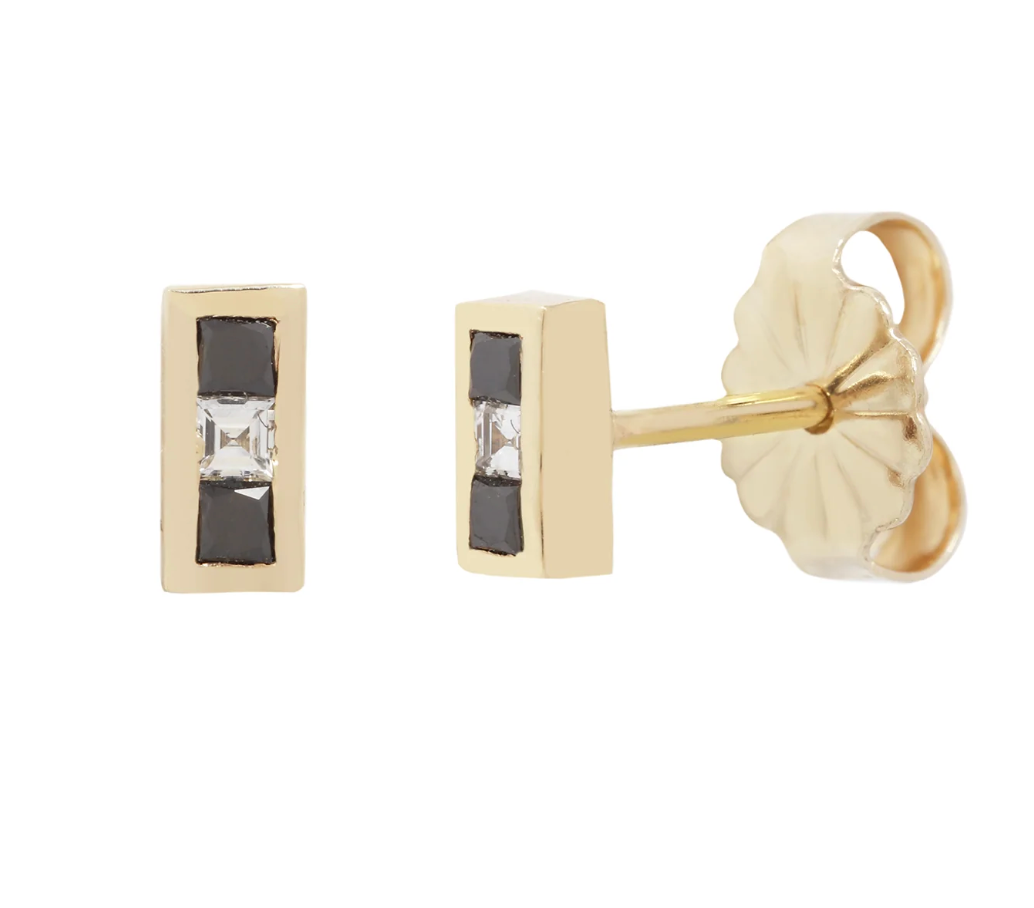 14k Yellow Gold Channel Studs with Black & White Diamonds