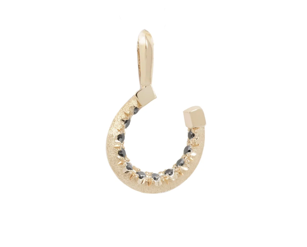 14k Yellow Gold Black Diamond Horseshoe Pendant Only by Kima Fine Jewelry