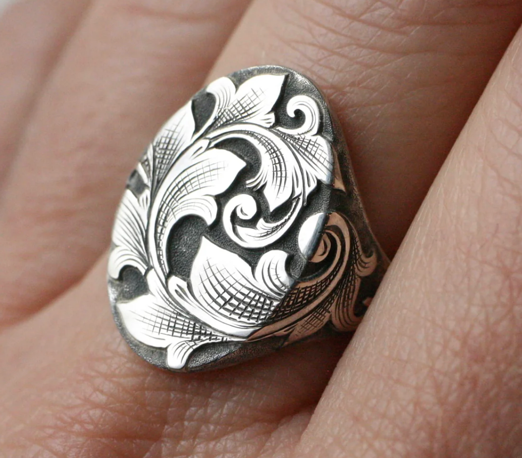 North South Acanthus in oxidized silver by Blue Blue Driver - June Cream