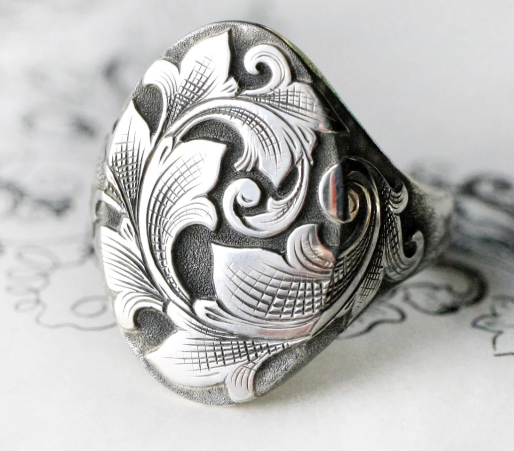 North South Acanthus in oxidized silver by Blue Blue Driver - June Cream