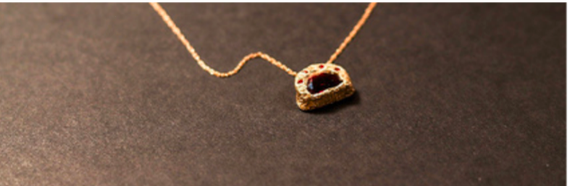 14k Yellow Gold Pendant w/ half moon garnet and sapphires