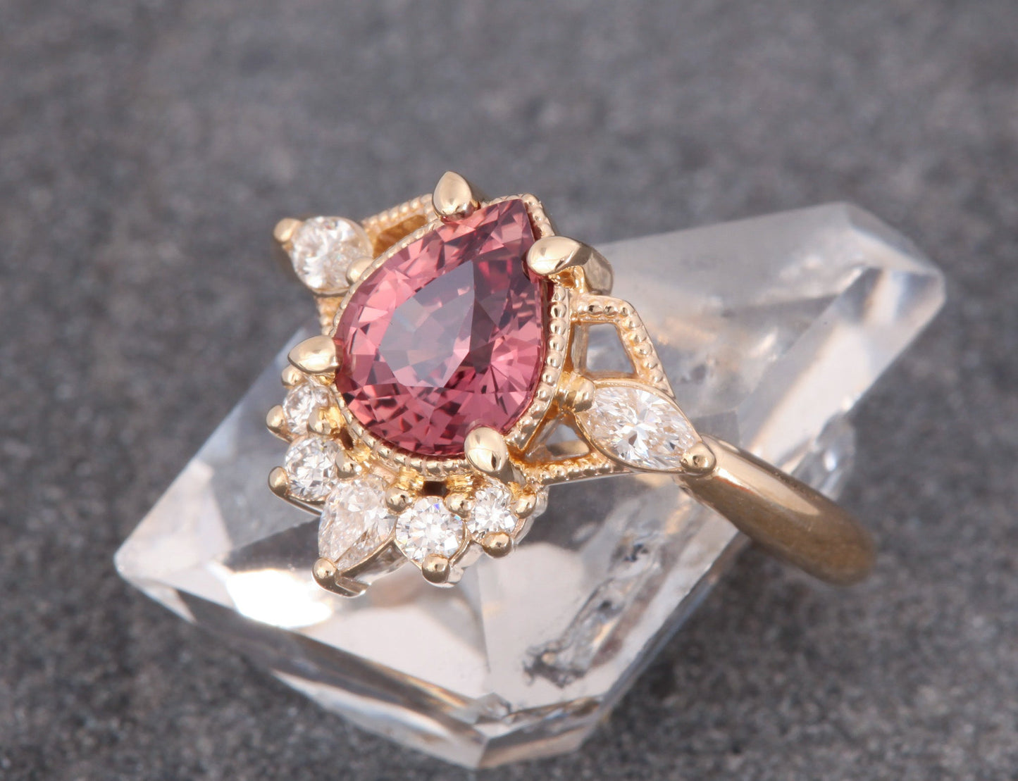 14k Yellow Gold Whiskey Sapphire Datura Ring