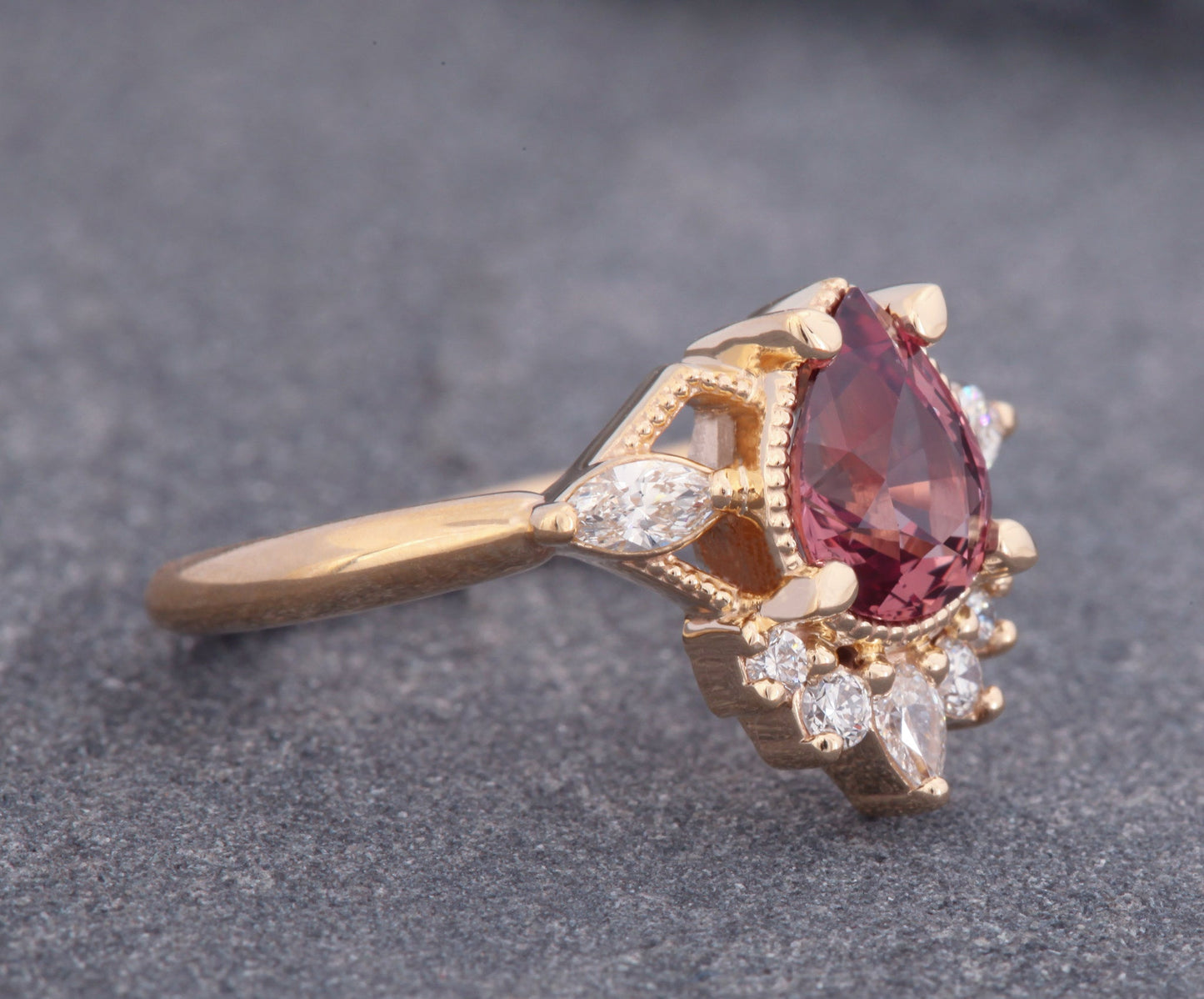 14k Yellow Gold Whiskey Sapphire Datura Ring