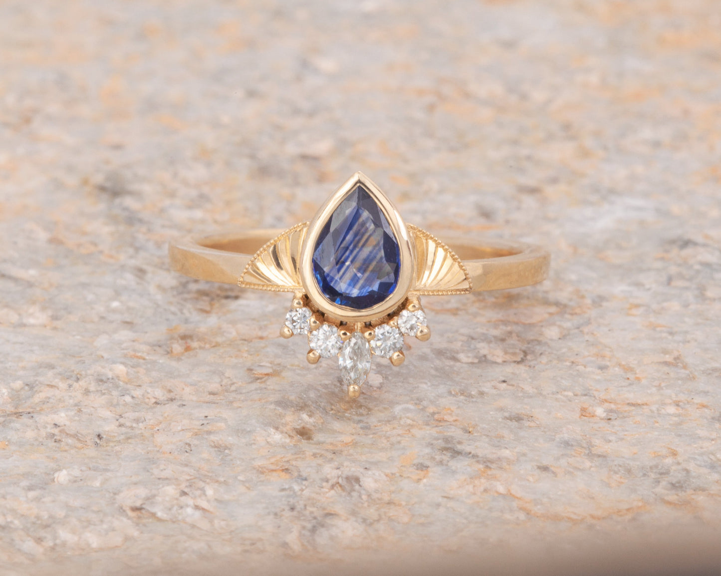 Banded Blue Sapphire Cleo Ring