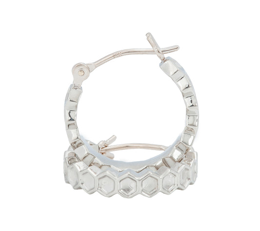 Small White Gold Honeycomb Hoops