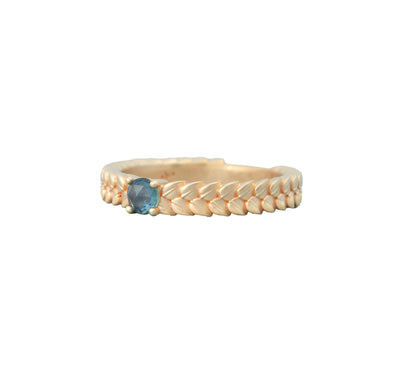 Teal Sapphire in 14k Leaf Eternity Band sz6