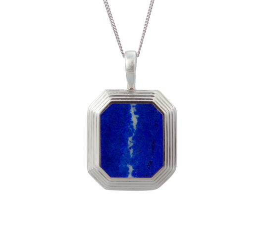 White Gold Lapis Lazuli Inlay Step Pendant