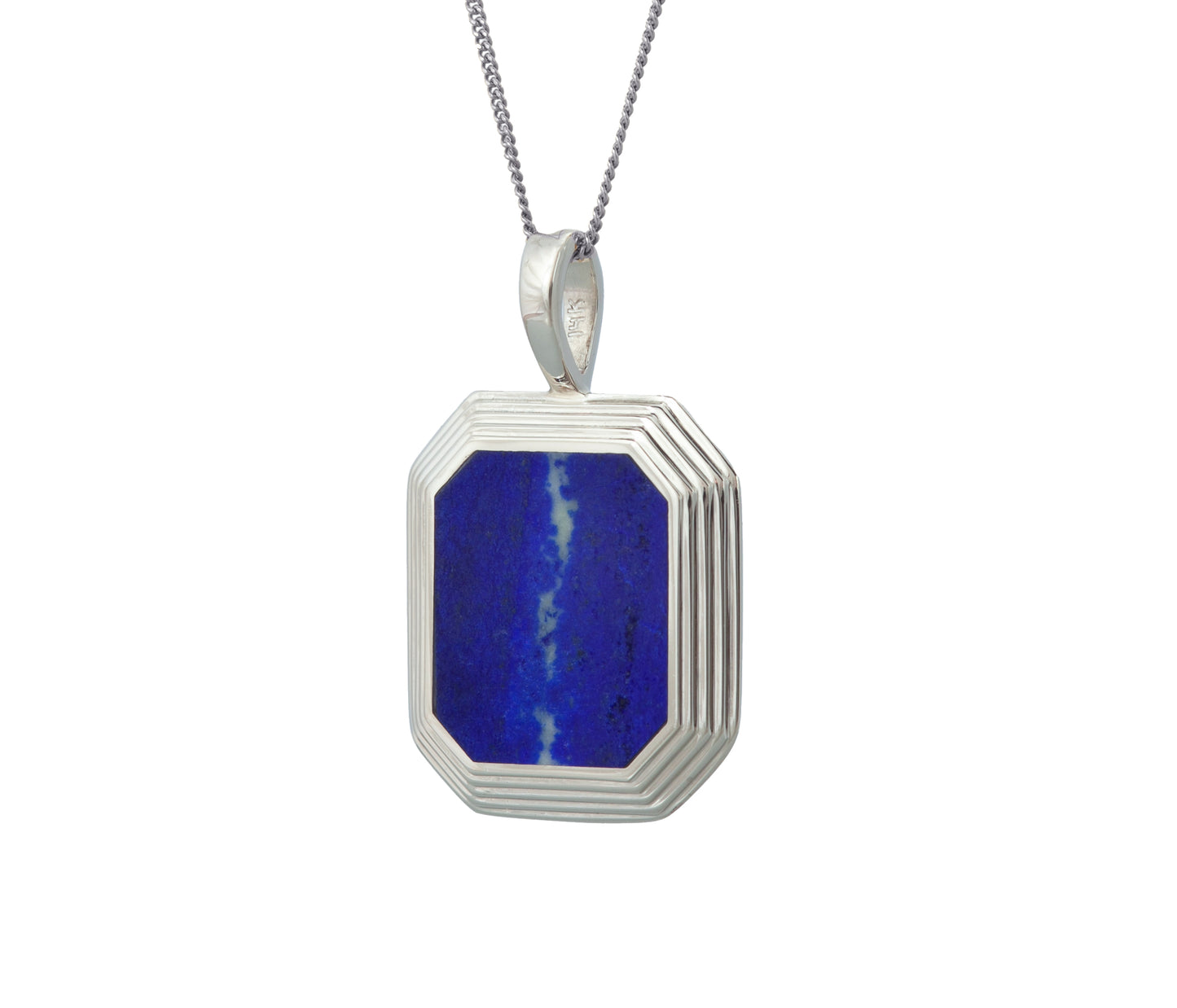 White Gold Lapis Lazuli Inlay Step Pendant