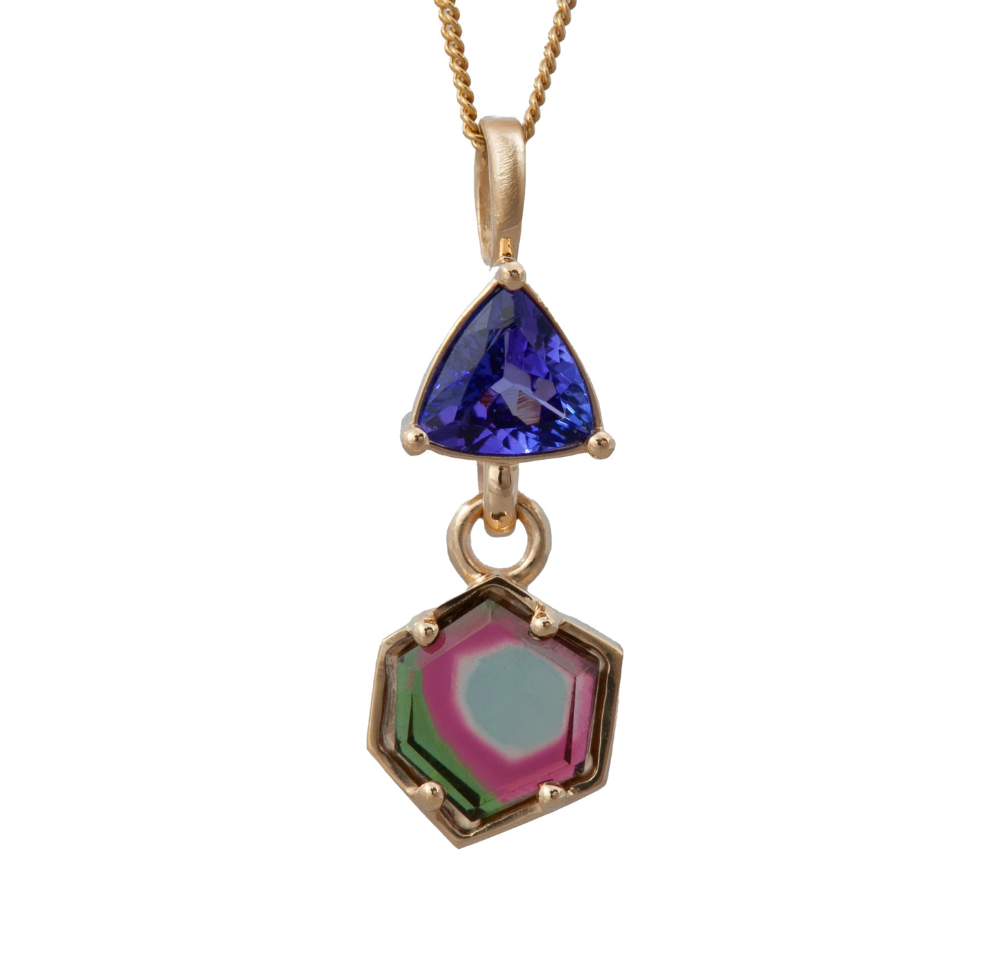 Tanzanite tourmaline pendant 14k yellow gold