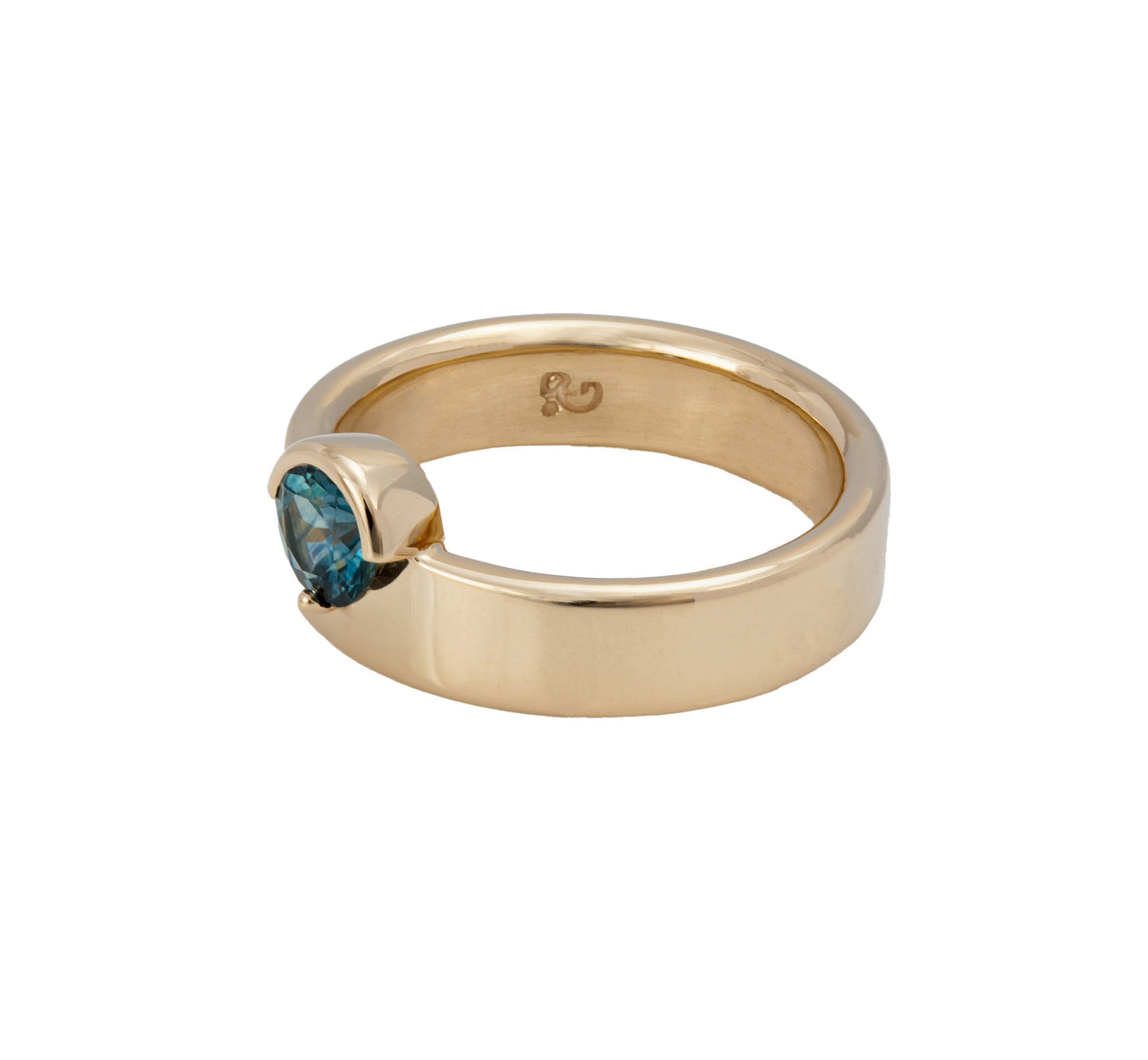 14k Yellow Gold Wide Riley Band with Teal Montana Sapphire
