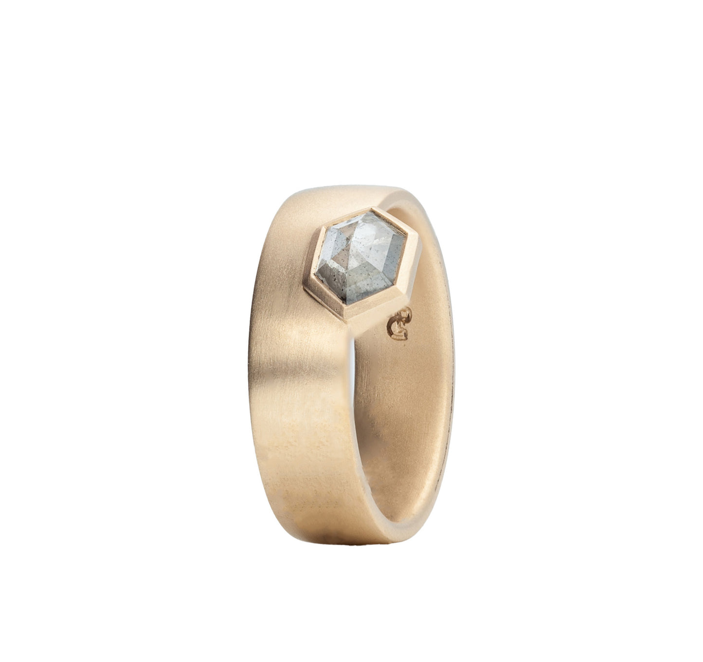 14k Yellow Gold Wide Riley band with Hexagon Diamond
