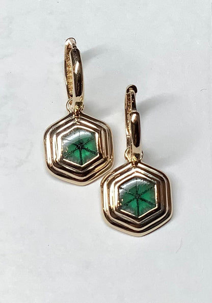 Trapiche Emerald Matching Pair Marg Earrings Huggie Hoops