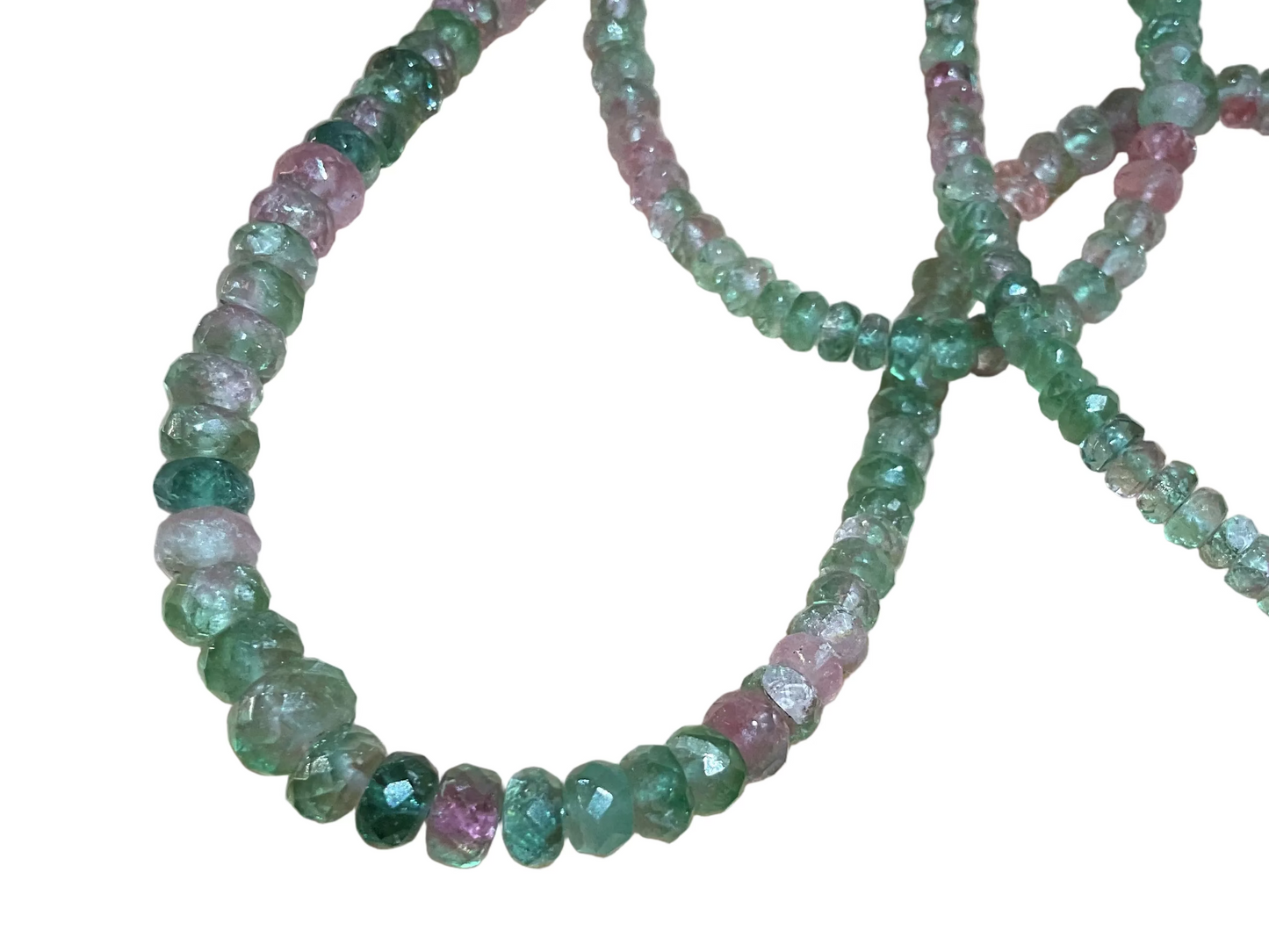 Pink & Green Tourmaline Beaded Necklace 14k Gold Clasp 17”