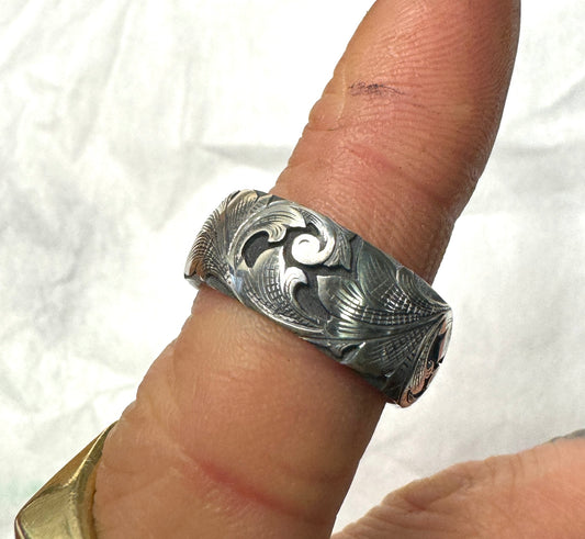 Sterling Silver Acanthus Band engraved - Size 8