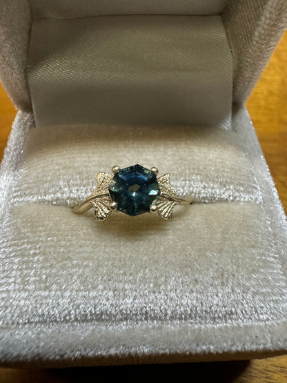 .97ct Octagon Montana Blue Sapphire Gingko Ring sz 5