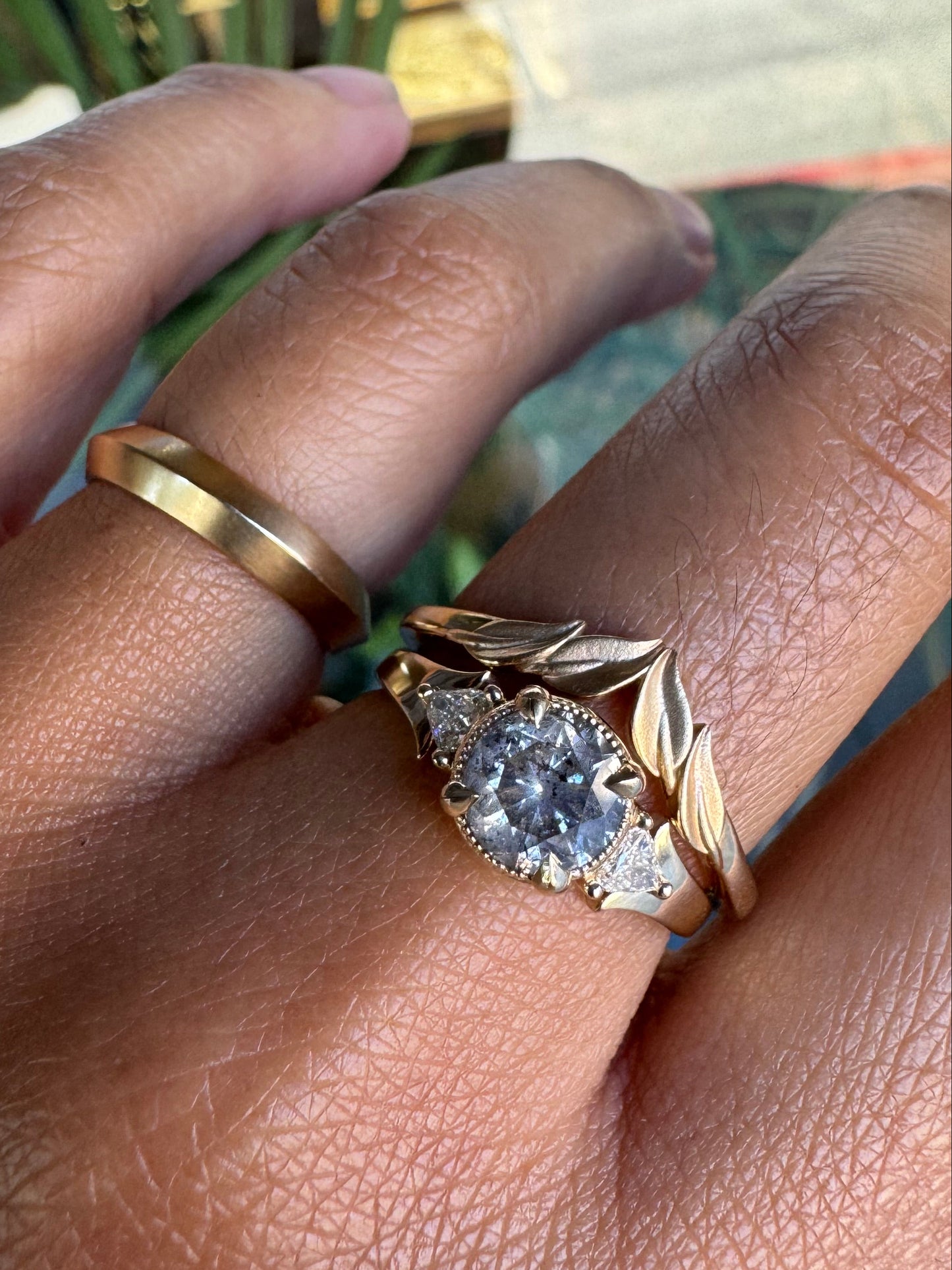 1.05ct Grey Diamond Caraway with Diamond Triangles