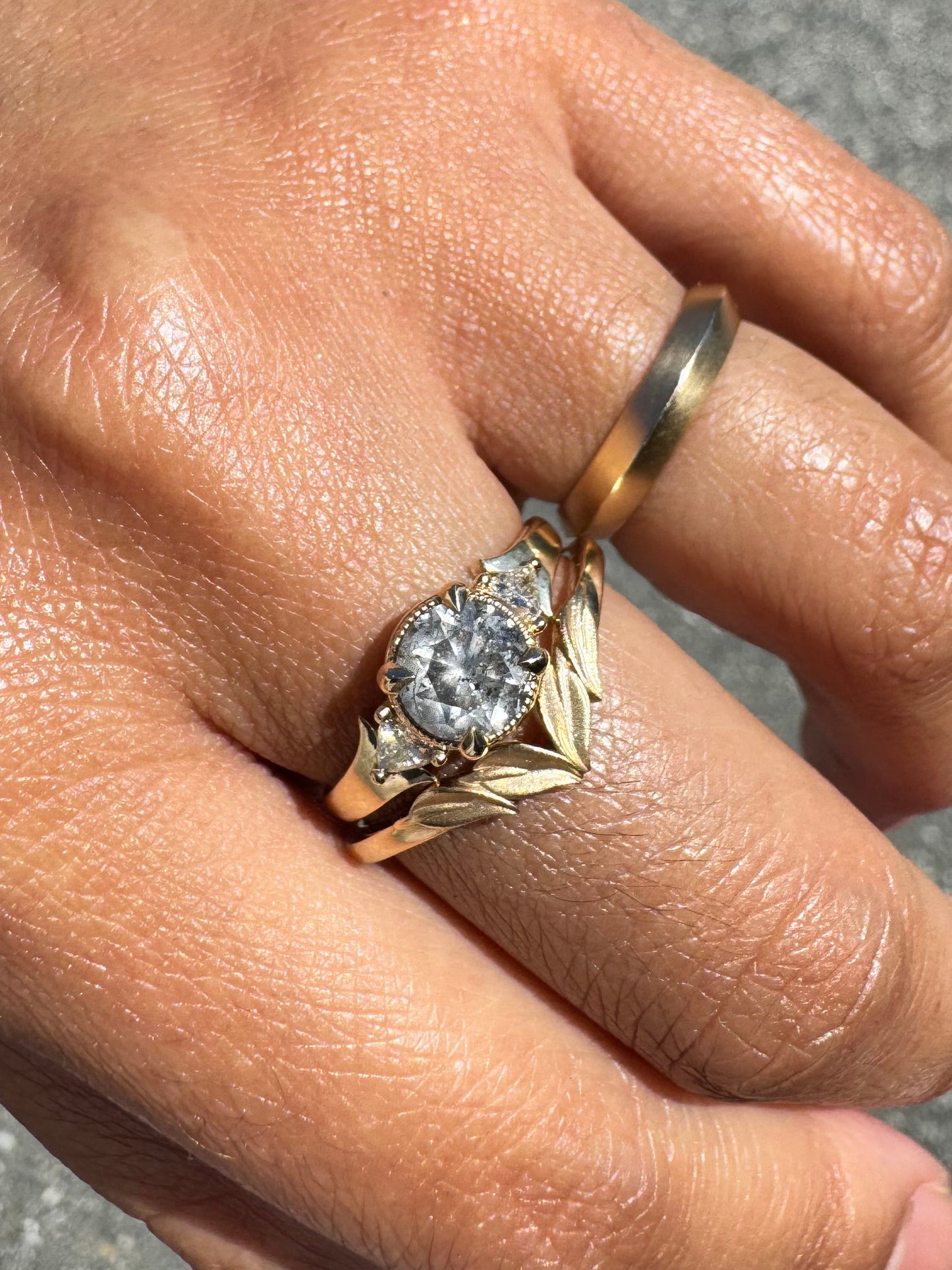 1.05ct Grey Diamond Caraway with Diamond Triangles