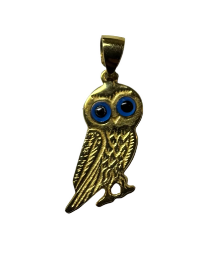 Greek Owl Pendant 14K Yellow Gold