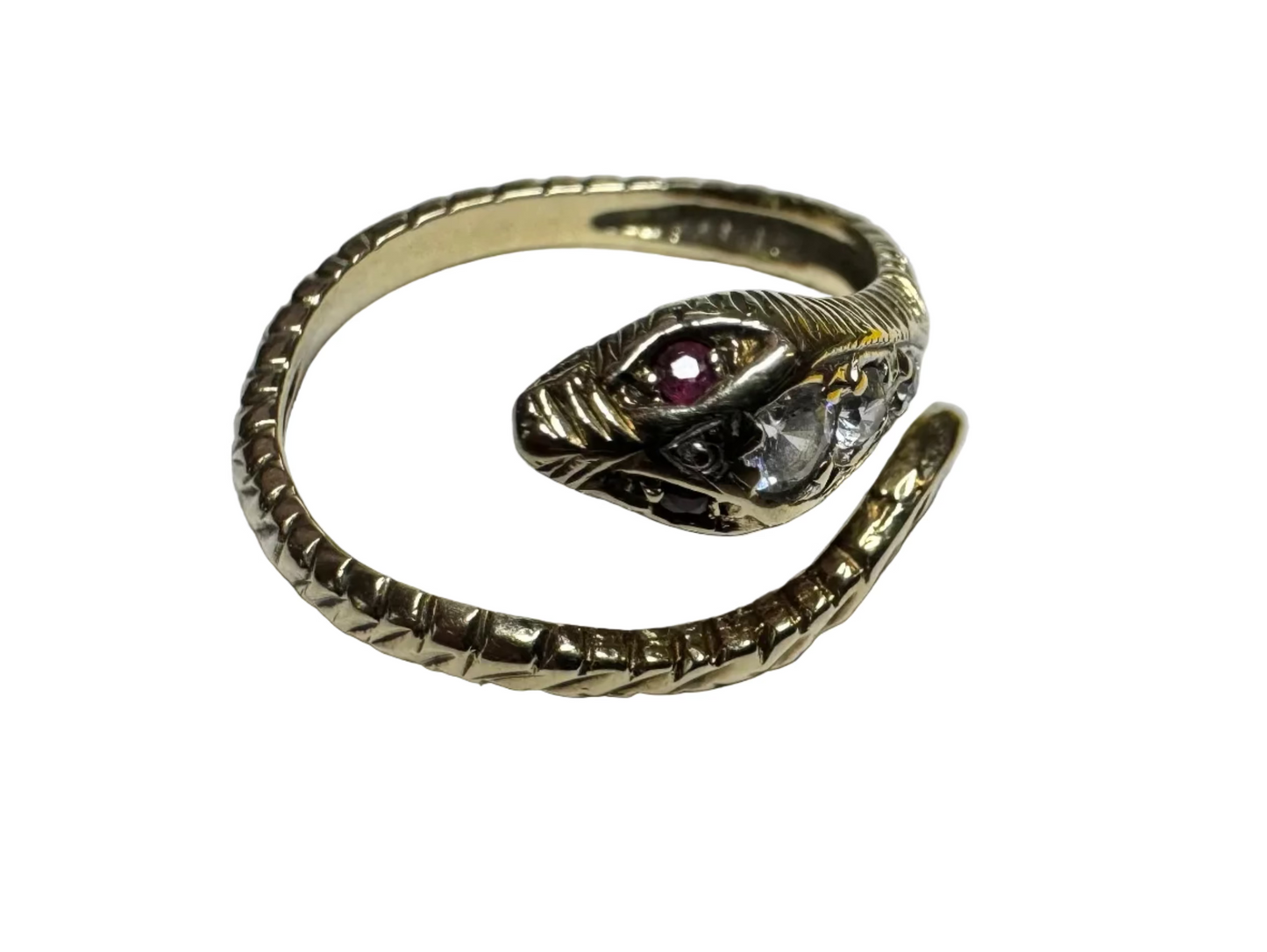 Vintage Wraparound Snake Ring with Gemstones 9K Yellow Gold