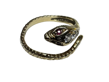 Vintage Wraparound Snake Ring with Gemstones 9K Yellow Gold