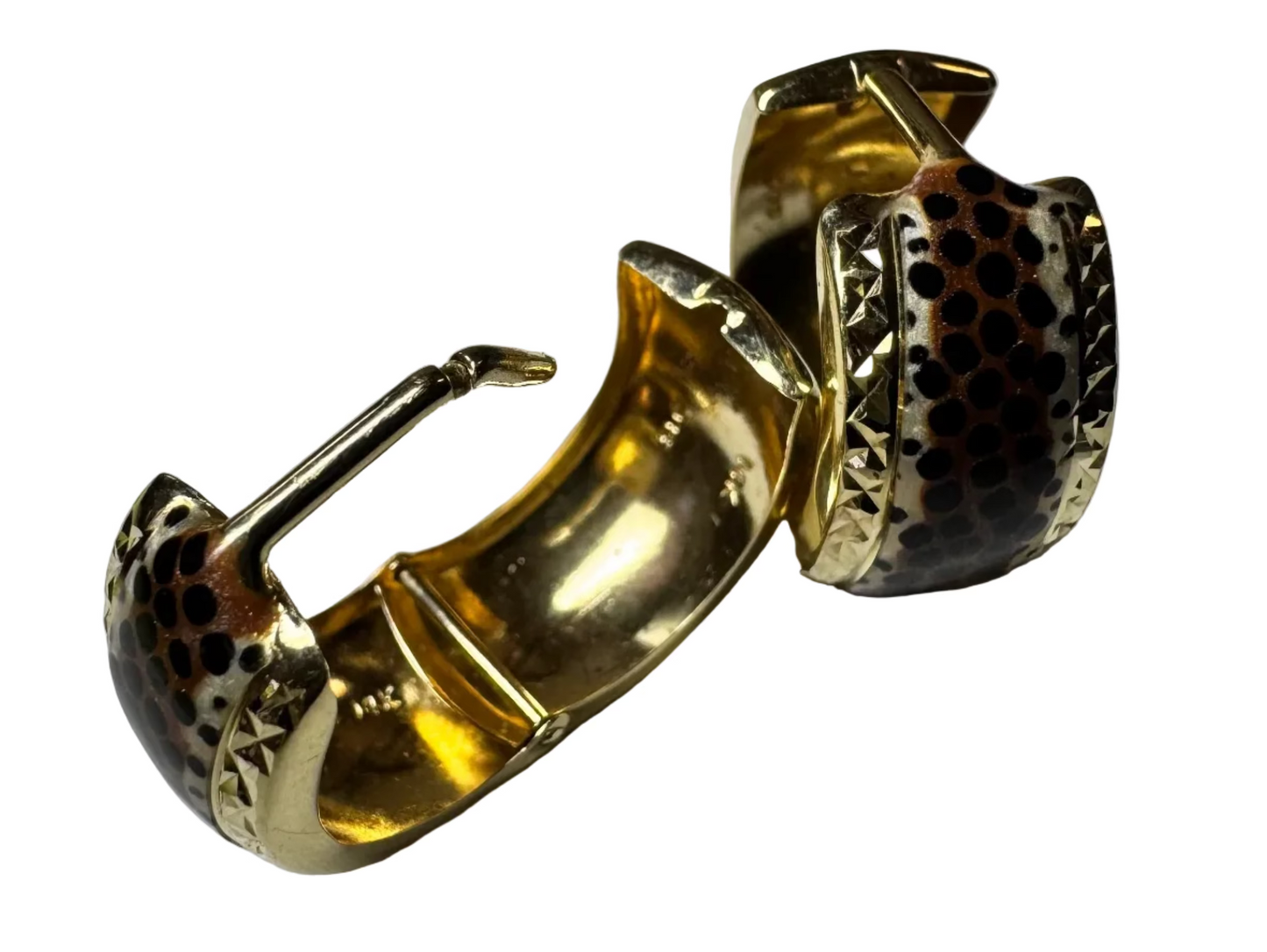 Vintage Enamel Leopard Print Hoops 14K Yellow Gold