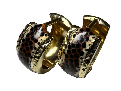 Vintage Enamel Leopard Print Hoops 14K Yellow Gold
