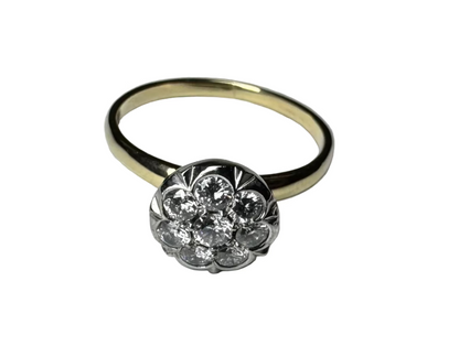 Vintage 0.65tcw Old European Cut Diamond Cluster Ring 14K Yellow and White Gold
