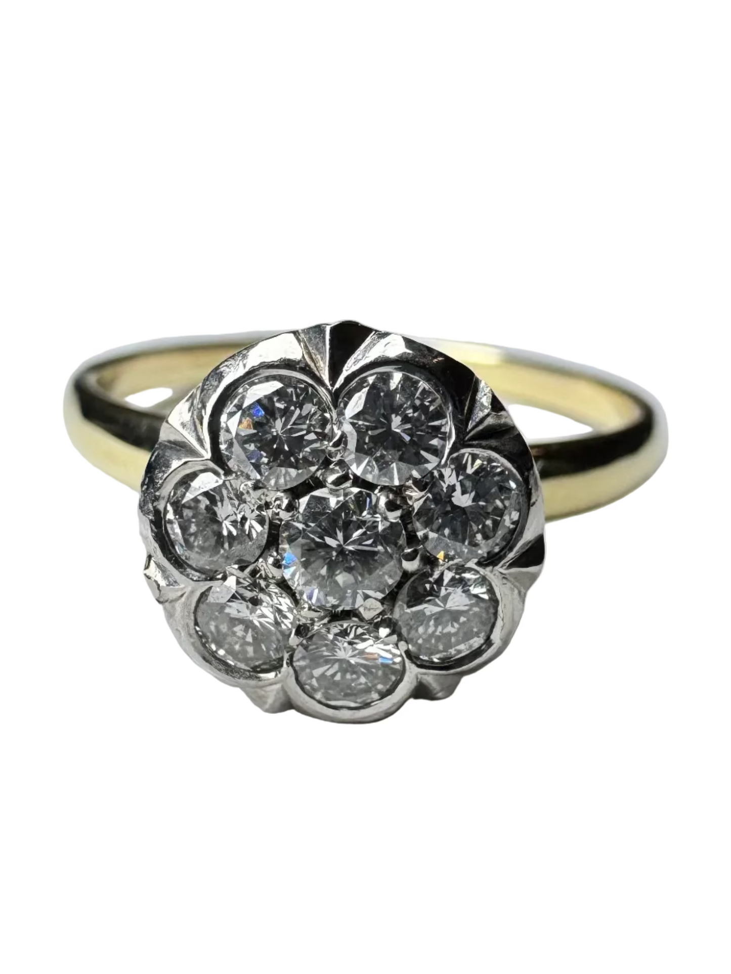 Vintage 0.65tcw Old European Cut Diamond Cluster Ring 14K Yellow and White Gold
