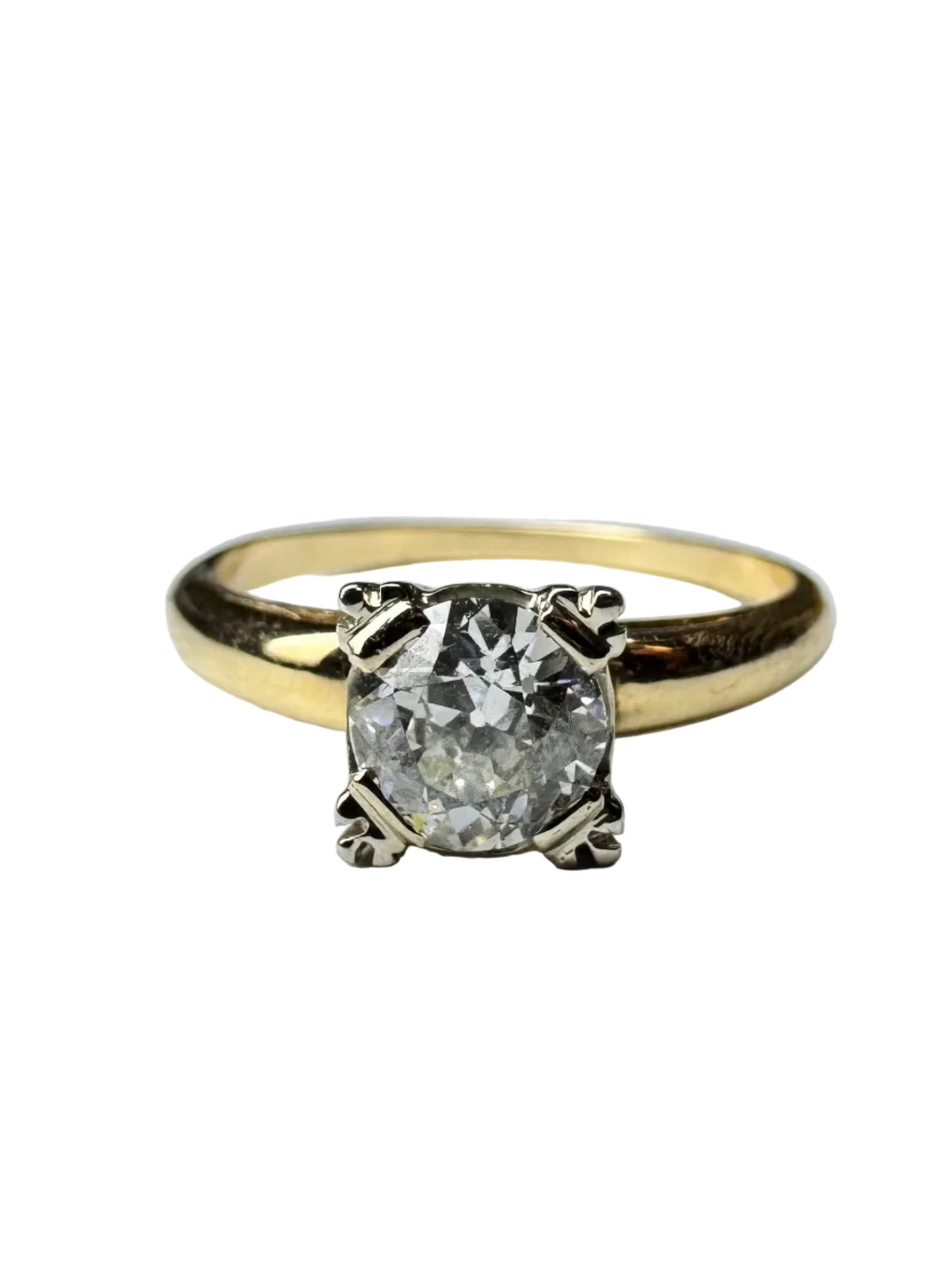 Vintage Retro 0.73ct Old European Cut Diamond Solitaire Ring 10K White Gold and 14K Yellow Gold