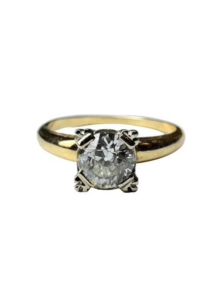 Vintage Retro 0.73ct Old European Cut Diamond Solitaire Ring 10K White Gold and 14K Yellow Gold