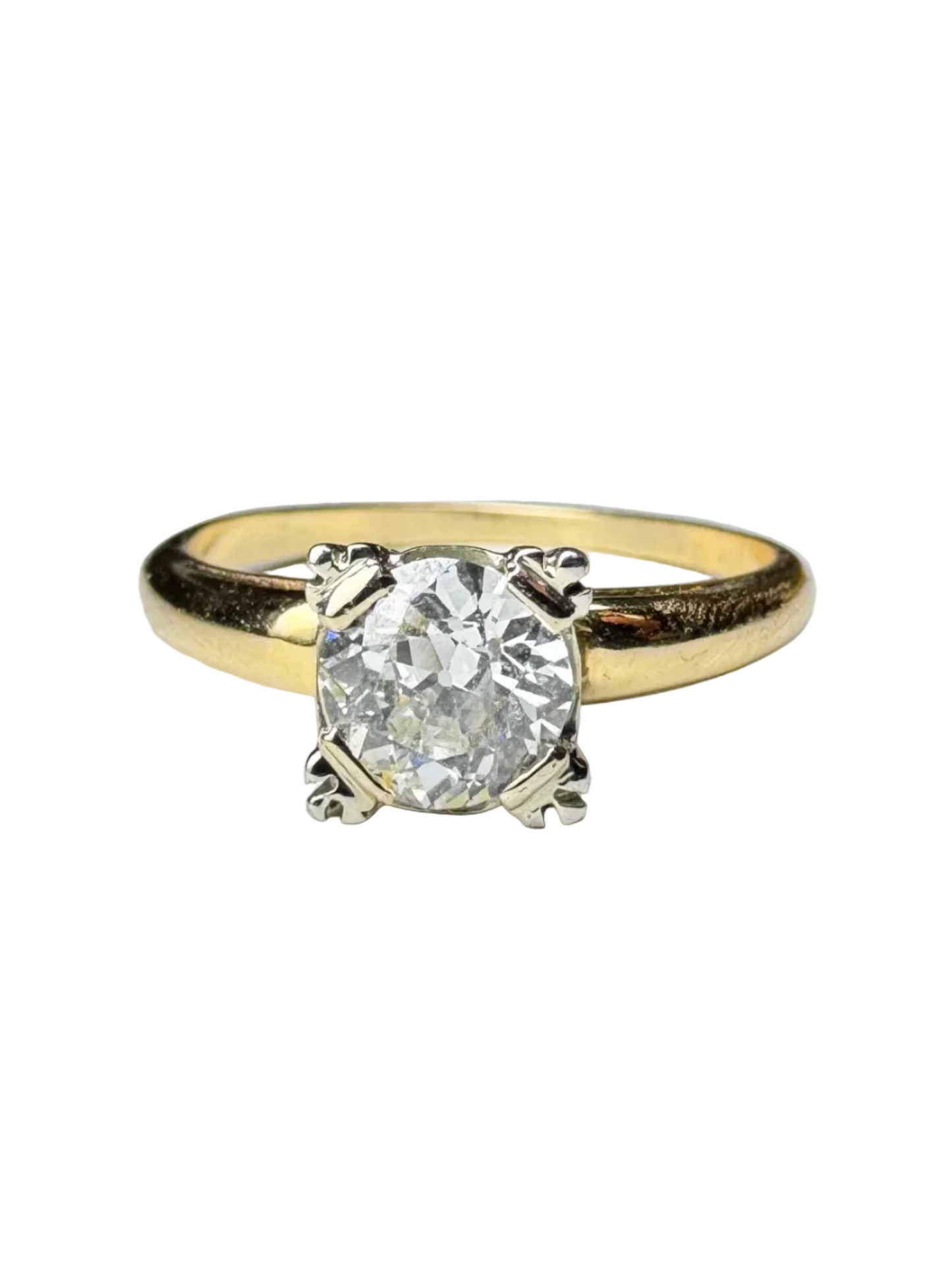 Vintage Retro 0.73ct Old European Cut Diamond Solitaire Ring 10K White Gold and 14K Yellow Gold