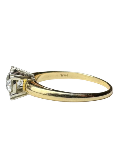Vintage Retro 0.73ct Old European Cut Diamond Solitaire Ring 10K White Gold and 14K Yellow Gold